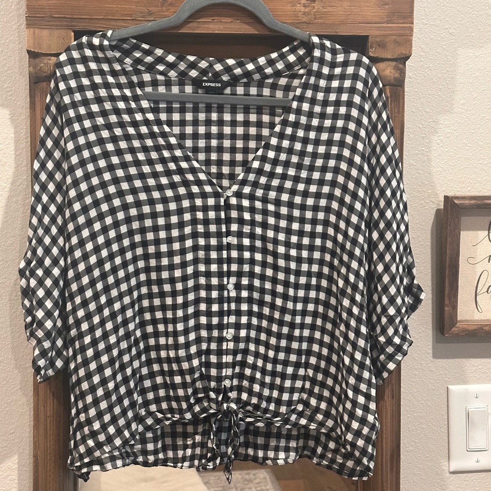 Express Black and White Checkered Women's Top